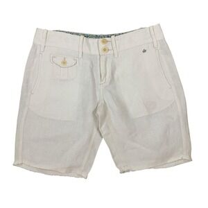 G One Hundred Percent Linen White Raw Hem Summer Shorts Casual 0